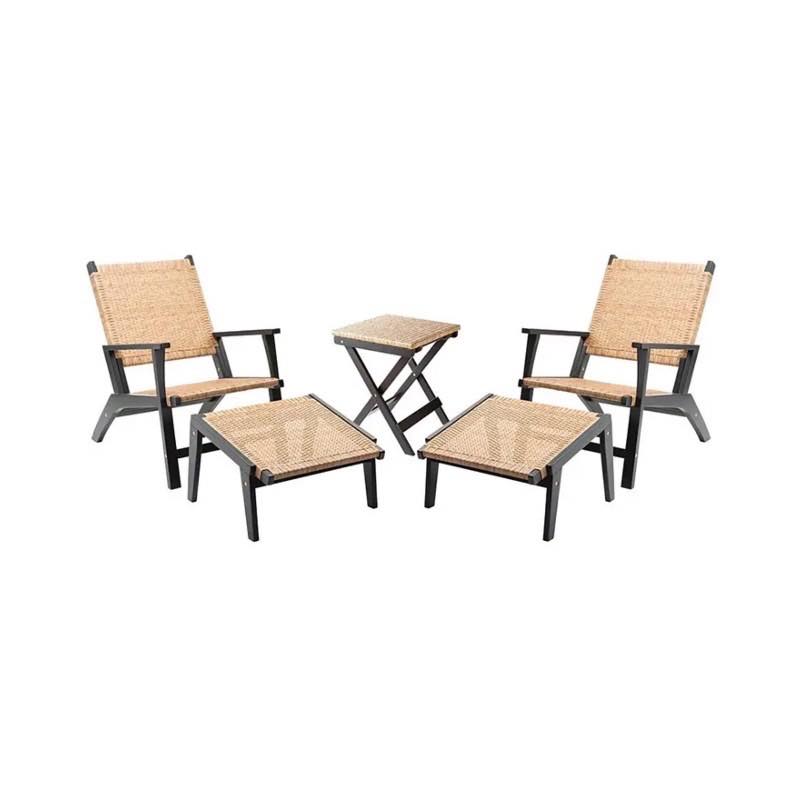 Eucalyptus Outdoor Furniture, Chair & Ottoman, 5-Piece Set - Black